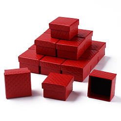 Red Square Cardboard Ring Boxes, with Sponge Inside, Red, 2x2x1-3/8 inch(5x5x3.5cm)