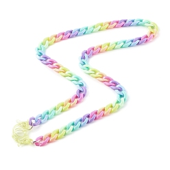Colorful Personalized Rainbow Acrylic Curb Chain Necklaces, Eyeglass Chains, Handbag Chains, with  Plastic Lobster Claw Clasps, Colorful, 25.78 inch(65.5cm)
