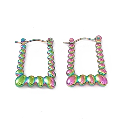 Rainbow Color 304 boucles d'oreilles créoles trapézoïdales en perles d'acier inoxydable pour femmes, couleur arc en ciel, 24x16.5x3mm, pin: 0.7 mm