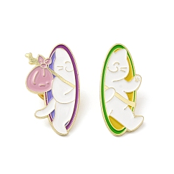 Cat Shape Alloy Brooches, Enamel Pins, for Backpack Cloth, Cat Shape, 30x18x1.5mm & 30x14x1.5mm, Pin:1mm, 2pcs/set