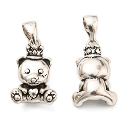 Antique Silver Rack Plating Brass Pendants, Lead Free & Cadmium Free, Long-Lasting Plated, Bear with Crown Charm, Antique Silver, 16.5x11x5.5mm, Hole: 6x3mm