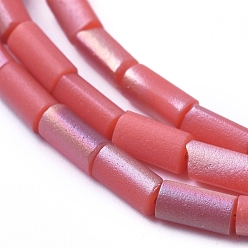 Dark Salmon Electroplated Frosted Glass Bead Strands, Column, Dark Salmon, 5x2.5mm, Hole: 0.7mm, about 99pcs/strand, 19.6 inch(50cm)