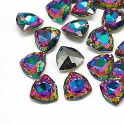 Colorful DIY Pointed Back K9 Glass Rhinestone Cabochons, Random Color Back Plated, Faceted, Triangle, Colorful, 12x12x4.5mm
