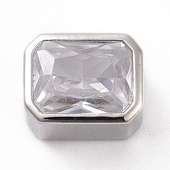 Platine Perles de zircone cubique transparentes micro pavées en laiton respectueuses de l'environnement, sans cadmium et sans plomb, plaqué longue durée, cuboïde, platine, 9.5x7.5x6.5mm, Trou: 2.5x3.5mm