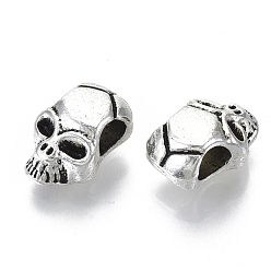 Antique Silver Tibetan Style Alloy European Beads, Cadmium Free & Lead Free, Large Hole Beads, SKUll, Antique Silver, 12x8x6mm, Hole: 4mm, about 860pcs/1000g