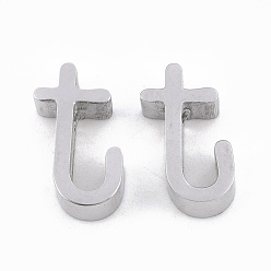 Letter T 304 Stainless Steel Pendants, Stainless Steel Color, Letter, Letter.T, 12.5x6x3mm, Hole: 1.8mm