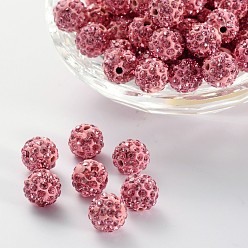 Light Rose Pave Disco Ball Beads, Polymer Clay Rhinestone Beads, Round, Light Rose, PP13(1.9~2mm), 6 Rows Rhinestone, 10mm, Hole: 2mm