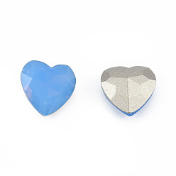 Sapphire K9 Glass Rhinestone Cabochons, Pointed Back & Back Plated, Faceted, Heart, Sapphire, 10x10x5mm