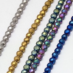 Mixed Color Electroplate Non-magnetic Synthetic Hematite Beads Strands, Faceted, Frosted, Round, Grade A, Mixed Color, 3mm, Hole: 1mm, about 127pcs/strand, 16 inch