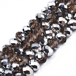 Bronze Plaquent verre transparent perles brins, demi-argenté, facette, rondelle, tan, 8x6mm, Trou: 1mm, Environ 72 pcs/chapelet, 16.14 pouce (41 cm)