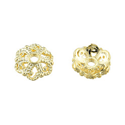 Real 14K Gold Plated Brass Bead Cap, Nickel Free, Flower, 6-Petal, Real 14K Gold Plated, 6x6x1.5mm, Hole: 1mm