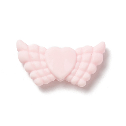 Misty Rose Silicone Focal Beads, Heart with Wing, Misty Rose, 19x38x8mm, Hole: 3mm