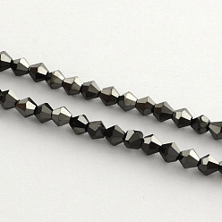 Plaqué Noir Perles en verre electroplate, arc-en-ciel plaqué, toupie avec facettes, noir plaqué, 4x4.5mm, Trou: 1mm, Environ 92~96 pcs/chapelet, 13.78~14.37 pouce