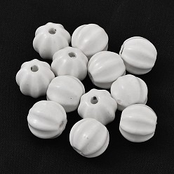 White Handmade Porcelain Beads, Bright Glazed Porcelain, Pumpkin, White, 13x12mm, Hole: 2mm