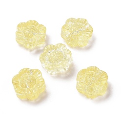 Yellow Transparent Spray Painted Glass Beads, Lotus, Yellow, 13x14x6mm, Hole: 1.2mm