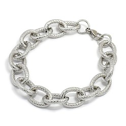 Stainless Steel Color Fashionable 304 Stainless Steel Reticular Grain Cable Chain Bracelets, with Lobster Claw Clasps, Stainless Steel Color, 8-1/2 inch(215mm), 13mm