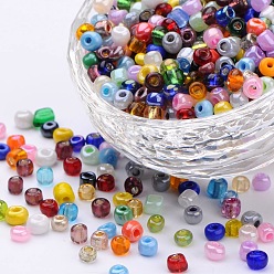 Couleur Mélangete Perles de rocaille en verre, trou rond rocailles, couleur mixte, environ 4 mm de diamètre, trou: 1 mm,