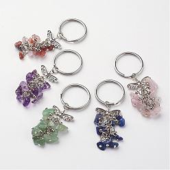 Mixed Stone Natural Mixed Stone Keychain, with Tibetan Style Alloy Findings, Antique Silver and Platinum, 68mm