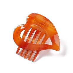 Orange Foncé Pinces à cheveux en forme de coeur en plastique, avec ressort de fer, accessoires de cheveux pour femmes filles, orange foncé, 62x66x34mm