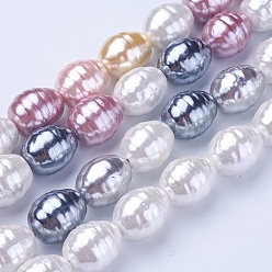 Mixed Color Shell Pearl Beads Strands, Oval with Screw Thread, Mixed Color, 16.5~17.5x13~13.5mm, Hole: 1mm, about 24pcs/strand, 15.74 inch~15.94 inch(40~40.5cm)