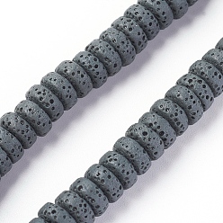 Gray Natural Lava Rock Beads Strands, Dyed, Flat Round/Disc, Gray, 8~8.5x3~4mm, Hole: 2mm, about 62 pcs/Strand, 7.87 inch(20 cm)