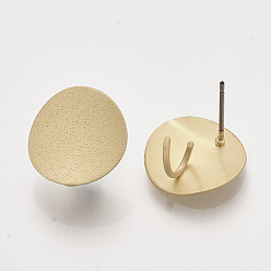Matte Gold Color Iron Stud Earring Findings, with Steel Pins and Loop, Flat Round, Matte Gold Color, 15mm, Hole: 4mm, Pin: 0.7mm