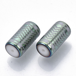 Aquamarine Electroplate Glass Beads, Column with Chevron Pattern, Aquamarine, 20x10mm, Hole: 1.2mm, about 50pcs/bag