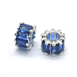 Bleu De Prusse Zircone cubique perles européennes, Perles avec un grand trou   , avec les accessoires en laiton, colonne, platine, null, 10.5x6.5mm, Trou: 5.5mm