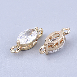 Clear Transparent Glass Links connectors, with Brass Findings, Faceted, Oval, Light Gold, Clear, 11x4x4mm, Hole: 1mm