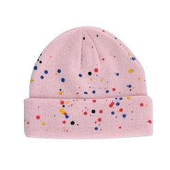 Pink Bonnet à revers en fil de fibre de polyacrylonitrile, bonnet d'hiver en tricot à pois pour femme, rose, 560~580mm