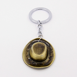 Bronze Antique Porte-clé personnalisé, anneau de saut en fer avec pendentifs en alliage, chapeau de cowboy, bronze antique, 100mm