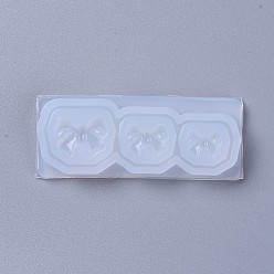 Blanc Moules en silicone de qualité alimentaire, moules de résine, pour la résine UV, fabrication de bijoux en résine époxy, bowknot, blanc, 63x25x8mm, bowknot: 10x16 mm, 8x13 mm et 7x10 mm