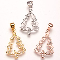 Mixed Color Brass Micro Pave Cubic Zirconia Pendants, Christmas Tree, Clear, Mixed Color, 23x15x2mm, Hole: 3.5x5mm