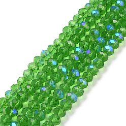 Medium Sea Green Electroplate Glass Beads Strands, Half Rainbow Plated, Faceted, Rondelle, Medium Sea Green, 8x6mm, Hole: 1mm, about 65~68pcs/strand, 15.7~16.1 inch(40~41cm)