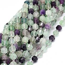 Fluorine Fluorite naturel chapelets de perles, avec des perles de rocaille, facette, Toupie, perles de prisme à double pointe, 7~8x7~8mm, Trou: 0.8mm, Environ 38 pcs/chapelet, 15.35'' (39 cm)