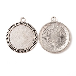 Antique Silver Tibetan Style Alloy Flat Round Pendant Cabochon Settings, Cadmium Free & Lead Free, Antique Silver, Tray: 25mm, 37x32x3mm, Hole: 2.5mm about 142pcs/1000g