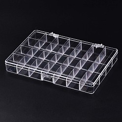 Clear Polystyrene Bead Storage Containers, 28 Compartments Organizer Boxes, with Hinged Lid, Rectangle, Clear, 19.9x13.5x2.5cm, compartment: 3.2x2.7cm