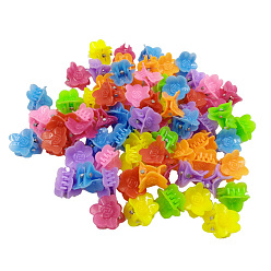 Mixed Color Kids Hair Accessories, Plastic Claw Hair Clips, Flower, Mixed Color, 18x18mm, about 100pcs/bag