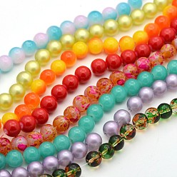Mixed Color Mixed Painted Round Glass Beads Strands, Mixed Color, 10mm, Hole: 1mm, about 82pcs/strand, 36 inch