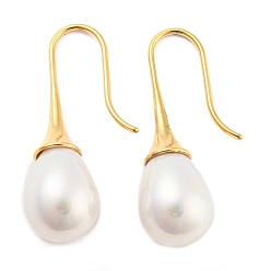 Real 14K Gold Plated Plastic Pearl Teardrop Dangle Earrings, 304 Stainless Steel Earrings, Real 14K Gold Plated, 32x10mm