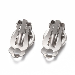 Stainless Steel Color 304 Stainless Steel Clip-on Earring Setting, Flat Round, Stainless Steel Color, Tray: 8mm, 16x10x8mm