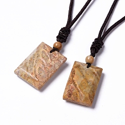 Dark Goldenrod Dyed Natural Fossil Coral Rectangle Pendant Necklace for Women, Dark Goldenrod, 25.98 inch(66cm)