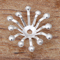 Plata Abalorios de tapas de latón, accesorios para el cabello, flor, plata, 13 mm