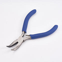 Stainless Steel Color 45# Carbon Steel Jewelry Pliers, Bent Nose Pliers, Polishing, Royal Blue, Stainless Steel Color, 13x7.4x1.7cm