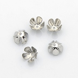 Platinum 5-Petal Iron Flower Bead Caps, Platinum, 8x4mm, Hole: 1mm