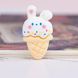Ice Cream Cabochons en résine opaque thème lapin de Pâques, blanc, modèle de crème glacée, 30x16mm