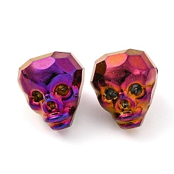 Magenta Electroplate Glass Bead, Metallic, Faceted, Skull, Magenta, 16x13x14~14.5mm, Hole: 1.6mm
