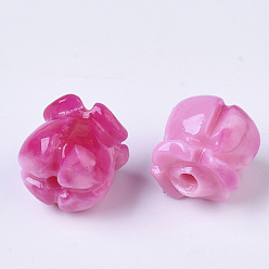 Rose Chaud Perles de corail synthétiques, teint, deux tons, tulipe, rose chaud, 8.5x8mm, Trou: 1.5mm