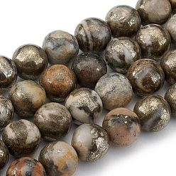 Marcasite Natural Pyrite Beads Strands, Round, 10mm, Hole: 0.7mm, about 39pcs/strand, 15.55 inch(39.5cm)