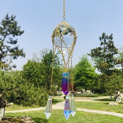 Magenta K9 Glass Pendant Decorations, Hanging Suncatchers, for Home Garden Decorations, Cone & Bullet, Magenta, 270~280mm